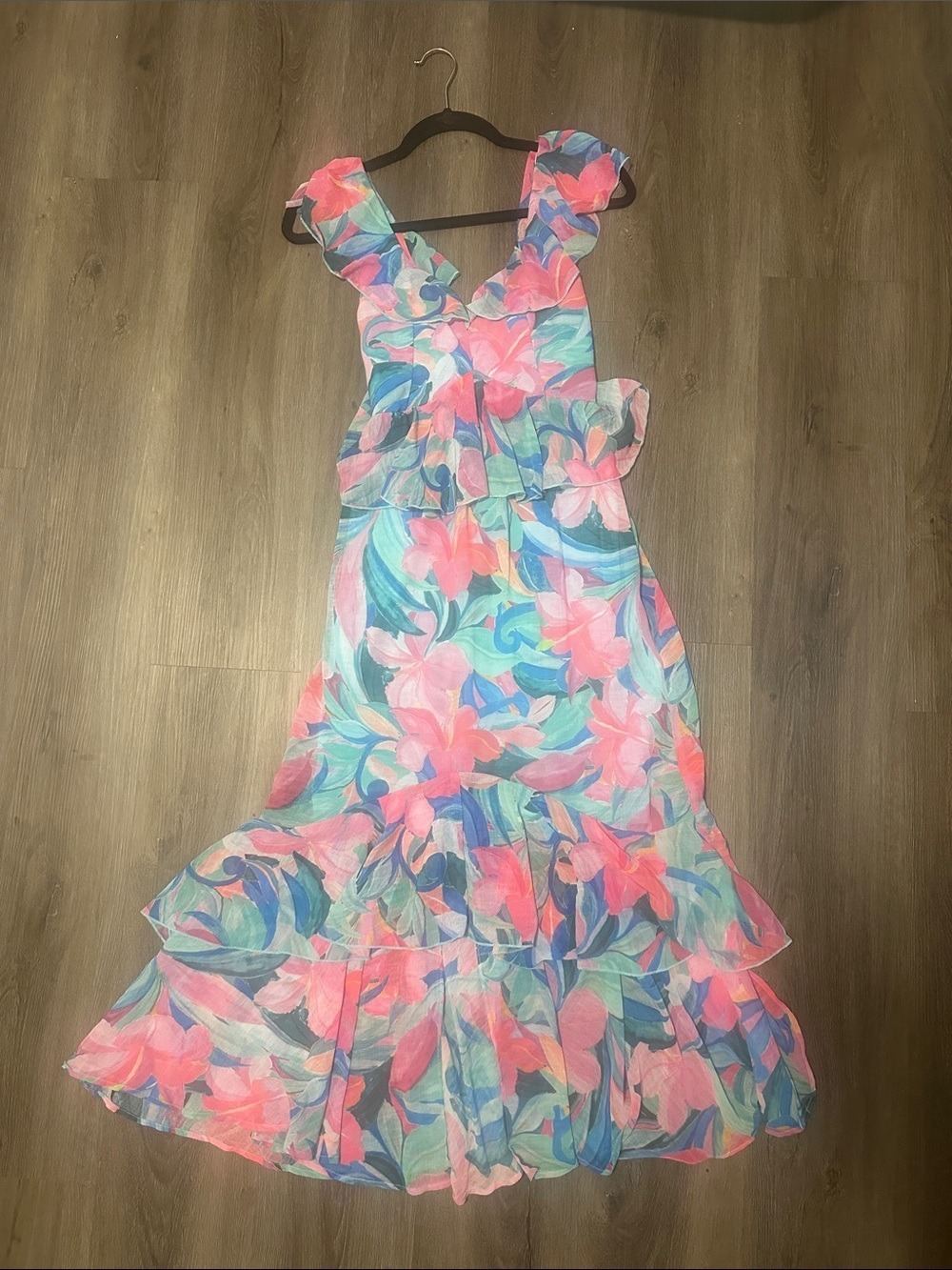 Women’s Floral Ruffled Midi Dress XS